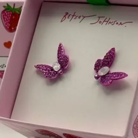 NWT Betsey Johnson Garden Glam Butterfly Stud Fushia Earrings - Picture 5 of 5